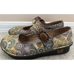 ALEGRIA Paloma Mary Jane Leather Slip-On Comfort Yellow Floral Shoes Sz 37